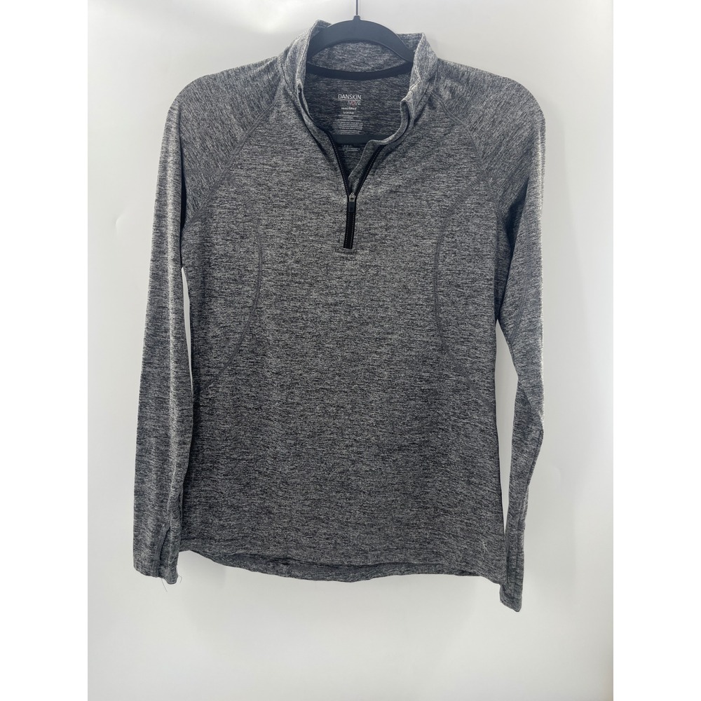 Danskin Now Womens Gray Space Dye Quarter Zip Pullover Thumbhole Top Small 4-6